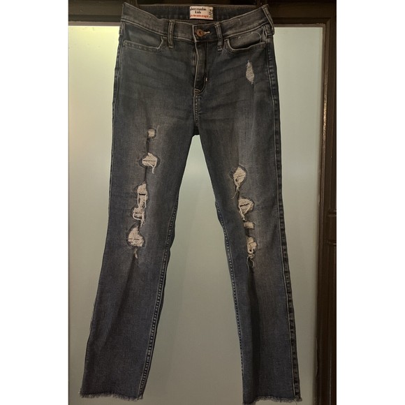 ABERCROMBIE KIDS Girl’s High Rise Distressed Straight Jeans Adjustable 13/14 - Picture 1 of 5